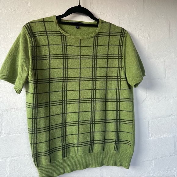 Burberry Sweater sz Medium Green Checks lime and khaki Short sleeve Pure Wool - Picture 3 of 7